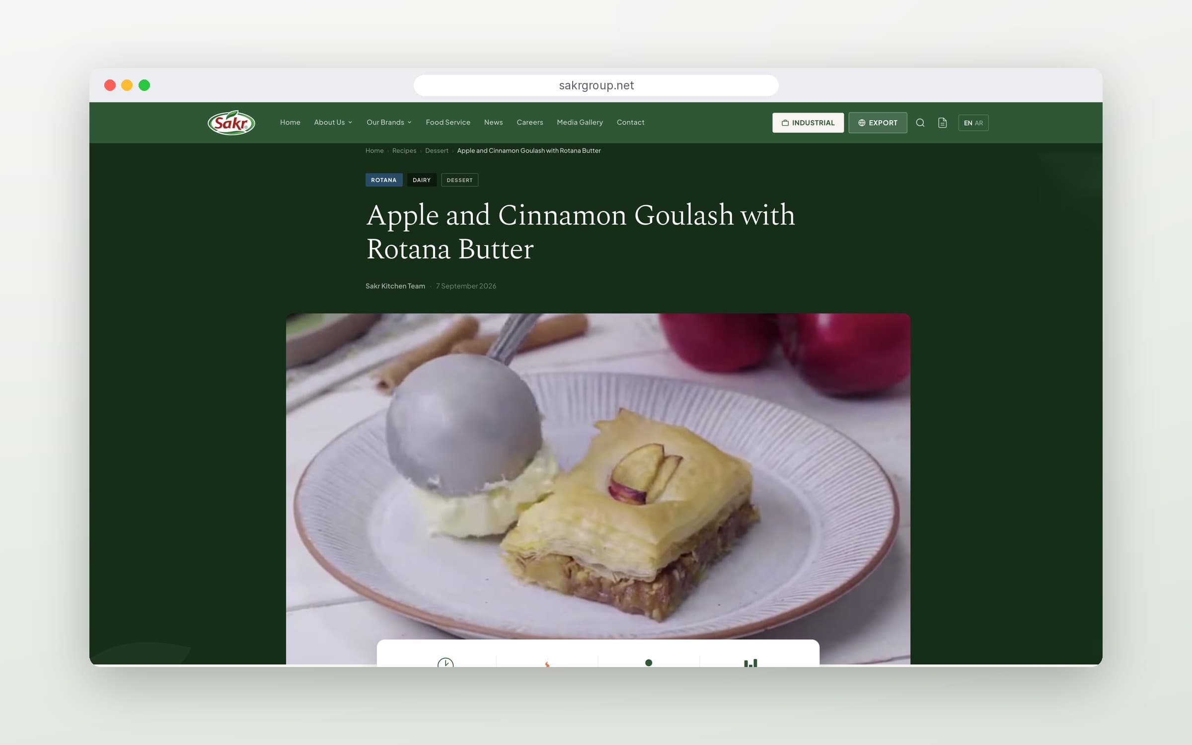 Single recipe page with brand and category tags