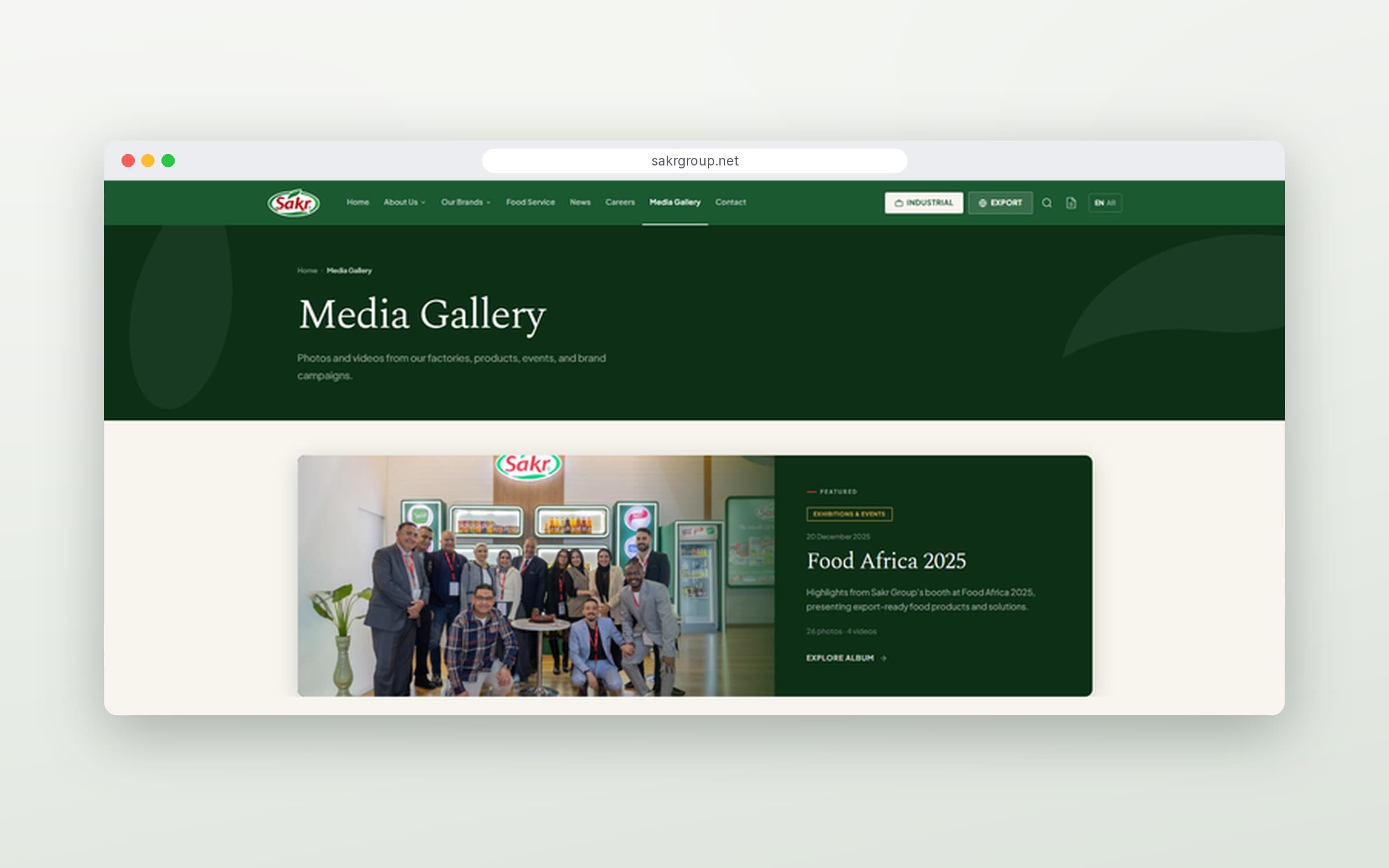 Media Gallery page featuring Sakr Group's booth at Food Africa 2025