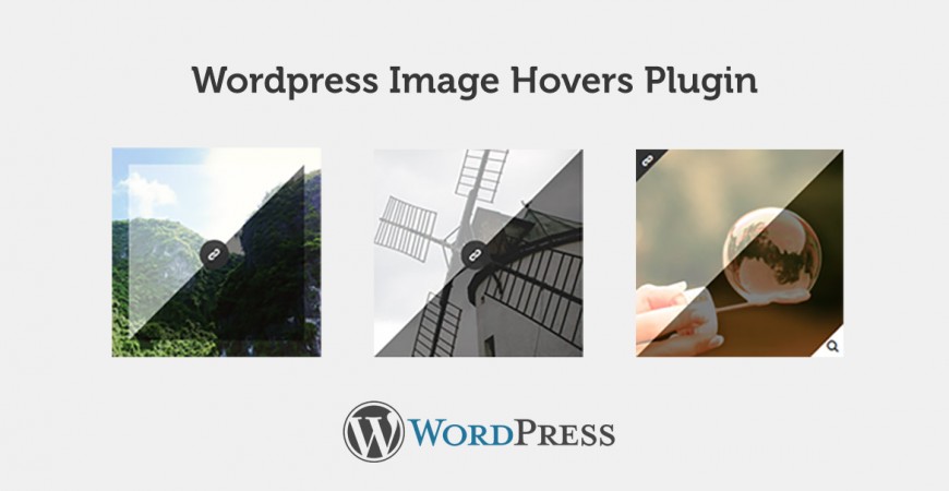 3 images showing the different hovers offered in this free plugin and the WordPress logo