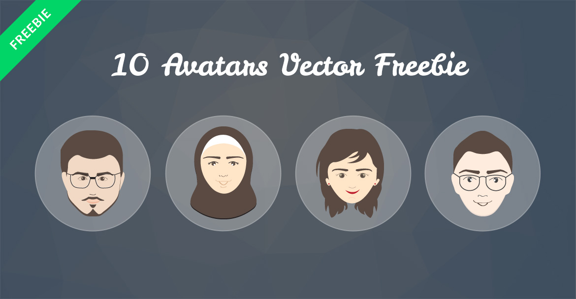 a sample of 4 of the Free avatar vectors showing human faces with hair and accessories
